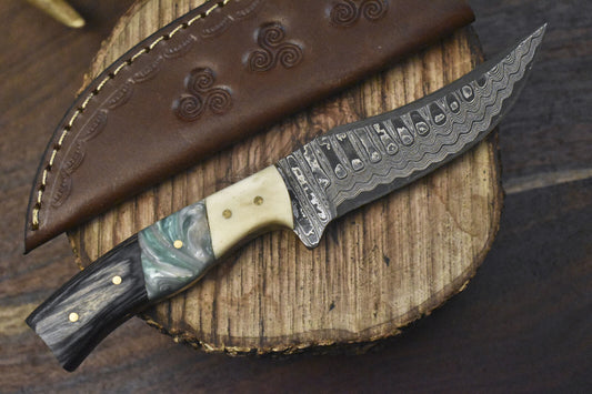 8" Hand Crafted Ladder Damascus Skinner Knife Mixed Material Camping Unique