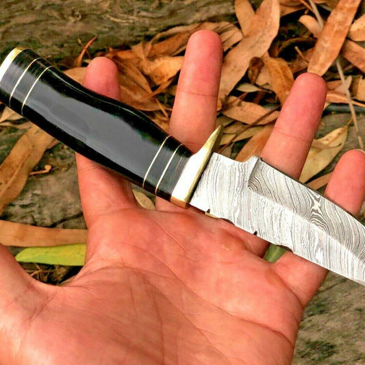 8" Hand Forged Damascus Hunting Knife – Resin & Brass Guard Handle