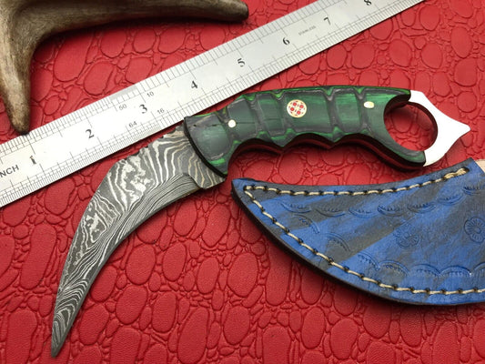 8" Hand Forged Damascus Karambit Knife Best Karambit Damascus Steel With Wood Handle