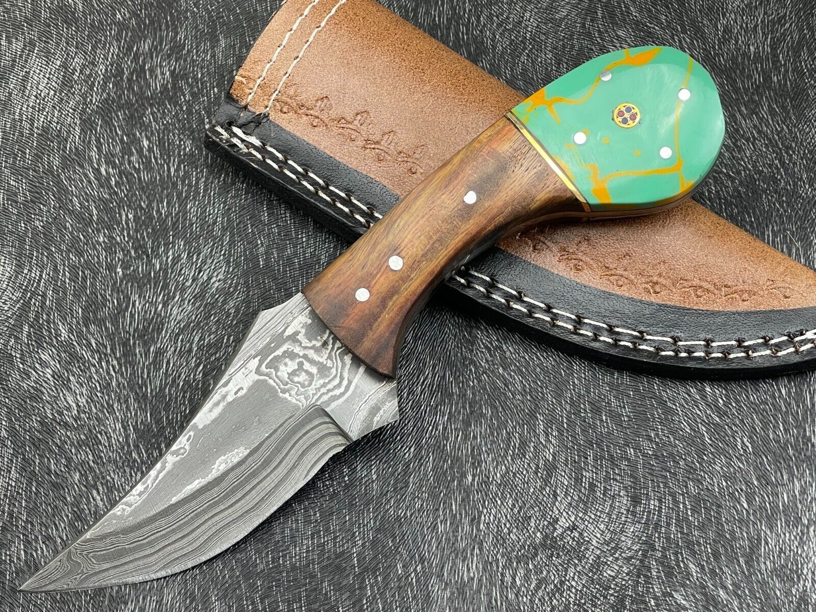 8" Hand Forged Damascus Steel Knife bowie knife for sale with Resin & Hardwood Handle