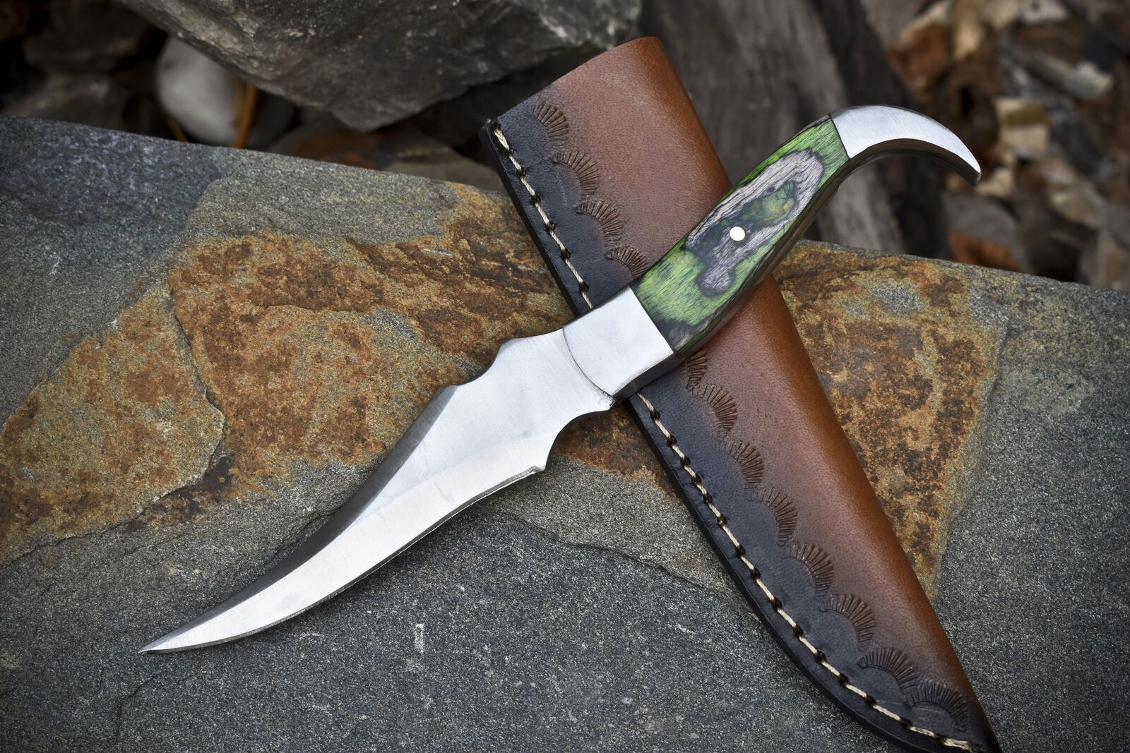 8" Hand Forged Skinner Knife | ATS-34 Steel Blade | Hardwood Handle with Steel Bolster