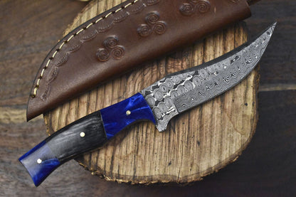 8" Handcrafted Rain Drop Damascus Skinner Knife Mixed Handle EDC Fixed Blade