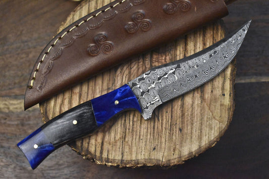 8" Handcrafted Rain Drop Damascus Skinner Knife Mixed Handle EDC Fixed Blade