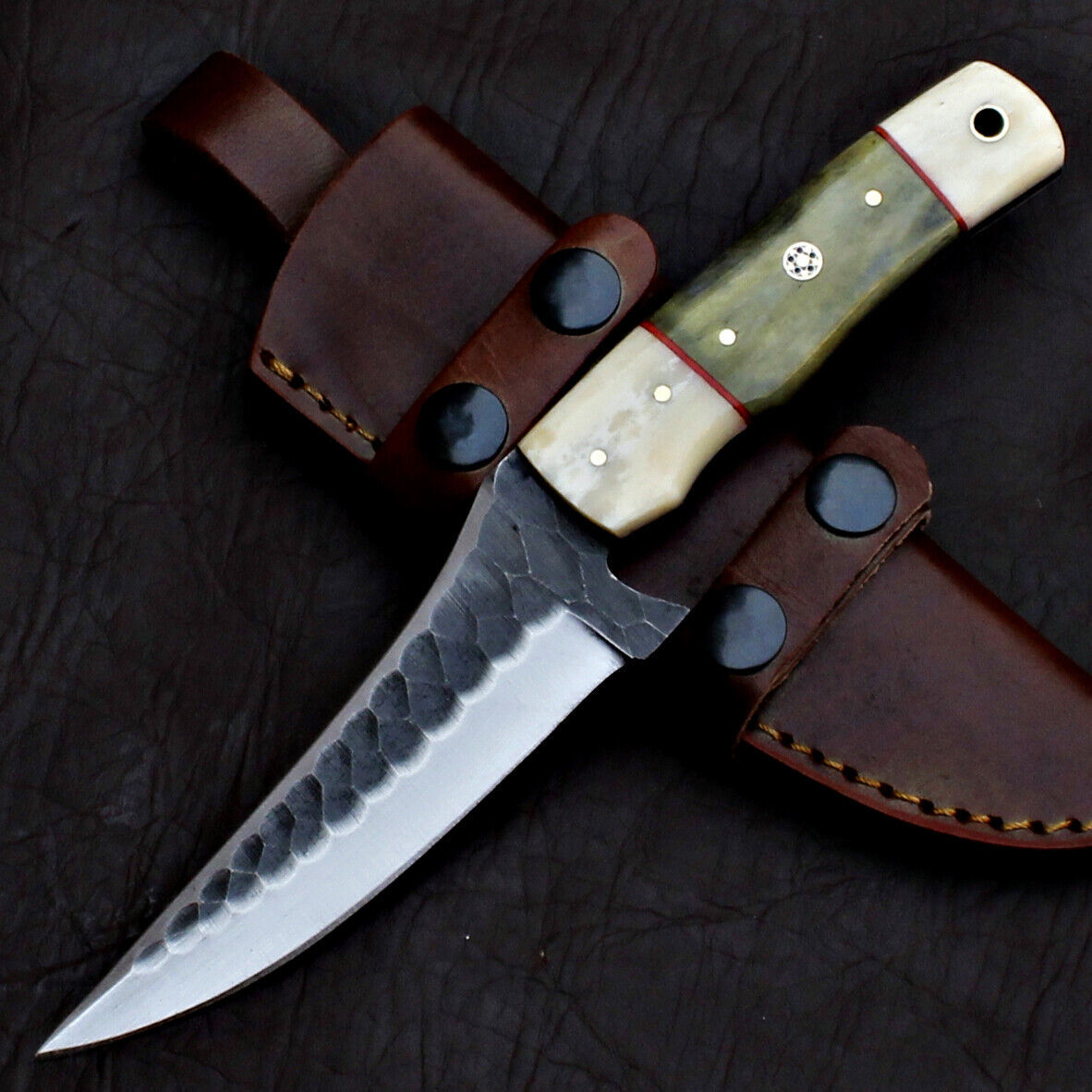 8" Handmade D2 Steel Skinner Hunting Knife with Leather Sheath