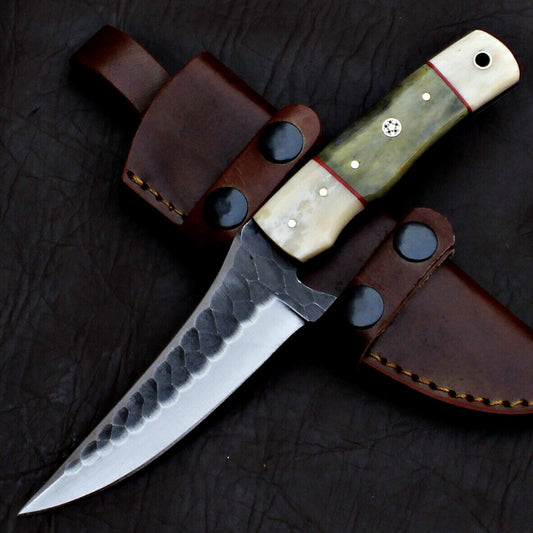8" Handmade D2 Steel Skinner Hunting Knife with Leather Sheath