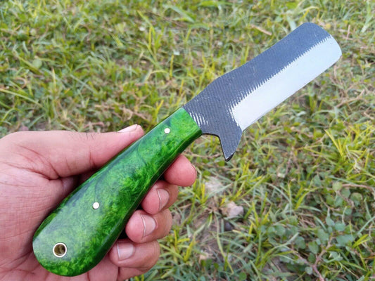 8" Handmade D2 Steel Skinner Hunting Knife with Resin Handle & Leather Sheath