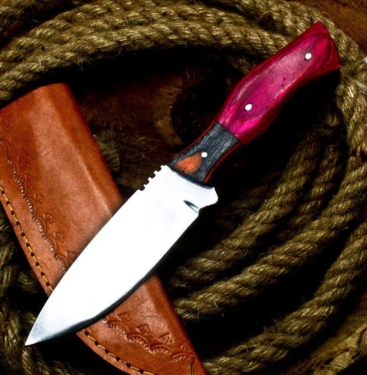 8" Handmade D2 Steel Skinner Knife | Hardwood Handle Full Tang Hunting EDC with Sheath