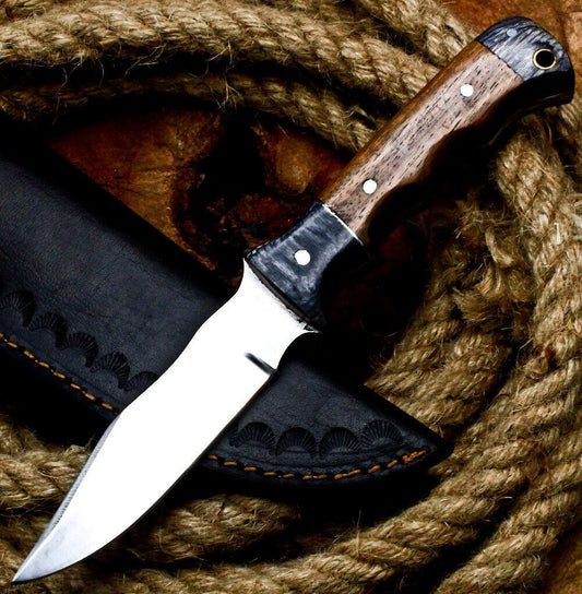 8" Handmade D2 Steel Skinner Knife | Walnut Wood Handle Full Tang Hunting EDC + Sheath
