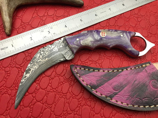 8" Handmade Damascus Karambit Best Damascus Steel Karambit Knife with Resin Handle