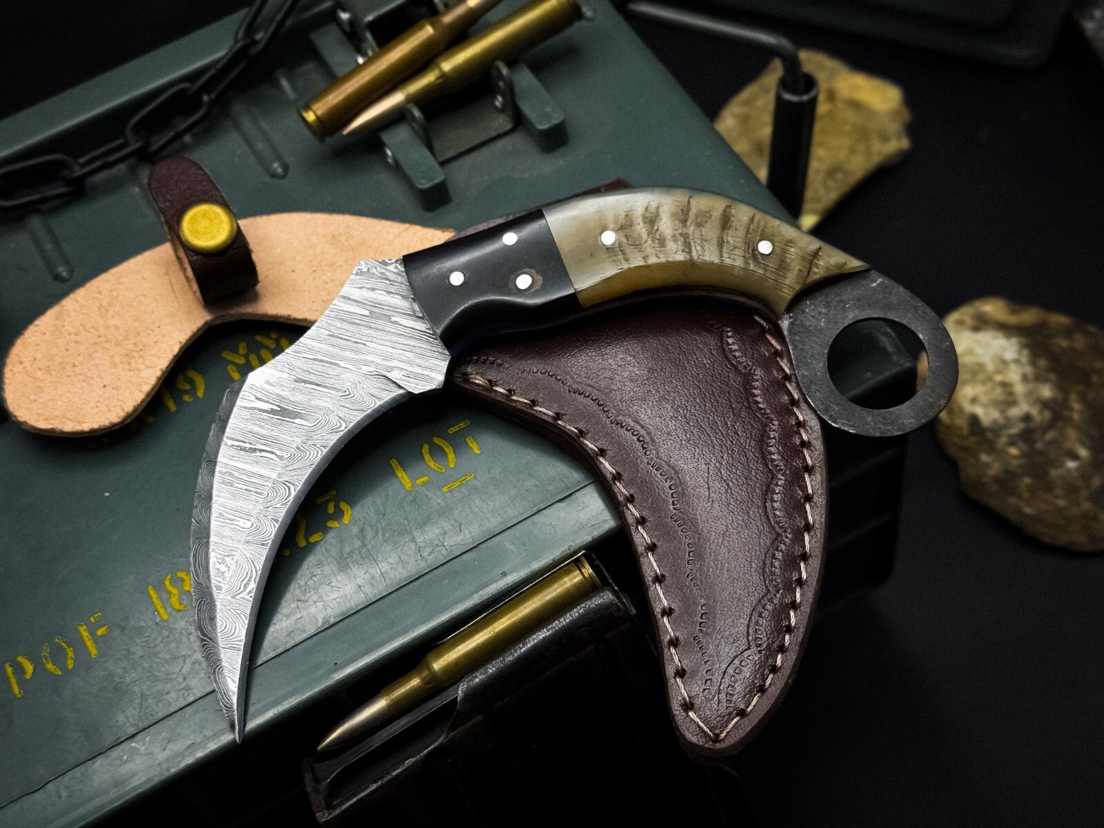 8" Handmade Damascus Karambit Knife Best Damascus Steel Karambit with Horn Handle