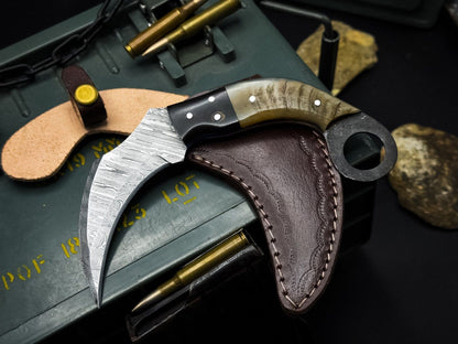 8" Handmade Damascus Karambit Knife Best Damascus Steel Karambit with Horn Handle