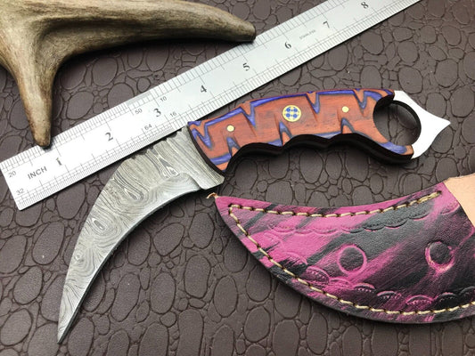 8" Handmade Damascus Karambit Knife Best Damascus Steel Karambit with Wood Handle