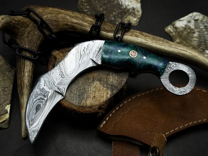 8" Handmade Damascus Karambit Knife Best Karambit Damascus Steel With Resin Handle 