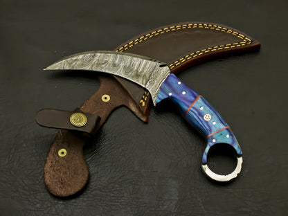 8"Handmade Damascus Karambit Knife Best Karambit Hunting Knife with Pakkawood Handle