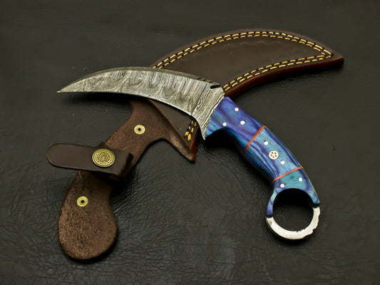8"Handmade Damascus Karambit Knife Best Karambit Hunting Knife with Pakkawood Handle