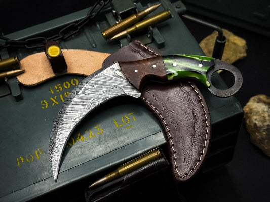 8" Handmade Damascus Karambit Knife Best Karambit Knife with Wood Handle and Sheath