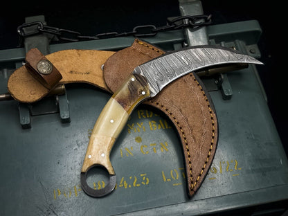 8" Handmade Damascus Karambit Knife With Sheath Best Karambit Knife 