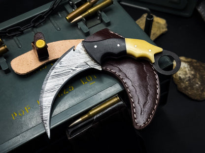 8" Handmade Damascus Karambit Knife with Bone Handle Best Karambit Knife