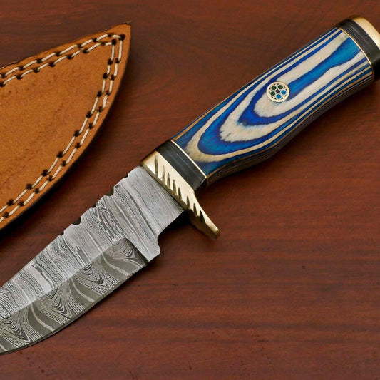 8" Handmade Damascus Steel Bowie Knife – Pakka Wood Handle & Brass Guard