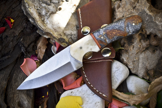 8" Handmade Skinner Knife | 440C Steel Blade & Corian Handle | Heritage Forge Hunting Knife