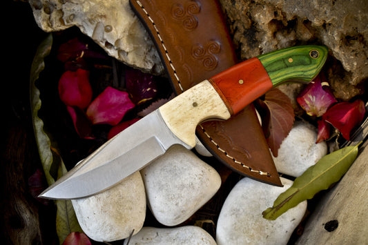 8" Handmade Skinner Knife | 440C Steel Blade & Mixed Handle | Heritage Forge Survival Knife