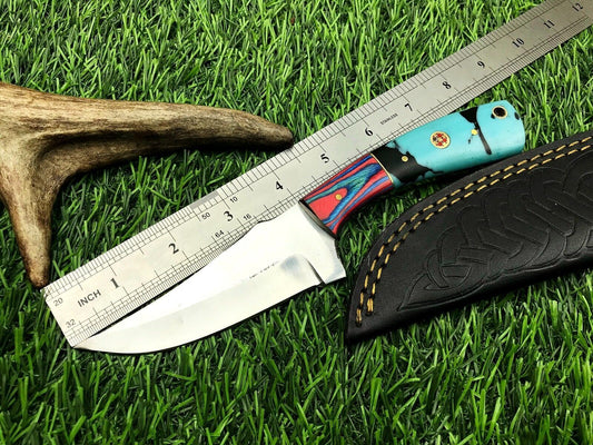 8" Handmade Stainless Steel Bowie Knife – Compact Survival Hunting Blade with Leather Sheath