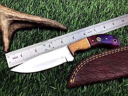 8" Handmade Stainless Steel Hunting & Skinning Knife with Leather Sheath
