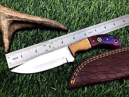 8" Handmade Stainless Steel Hunting & Skinning Knife with Leather Sheath