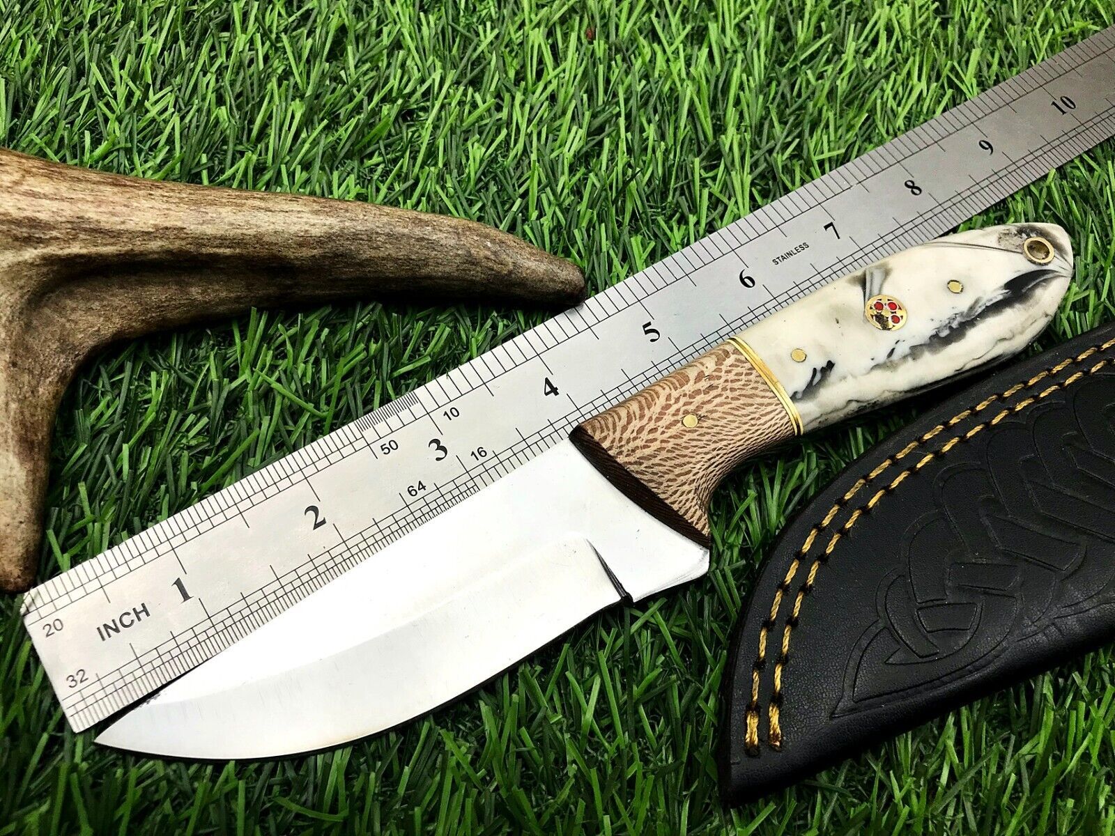 8" Handmade Stainless Steel Skinner – Hunting & Survival Blade with Premium Leather Sheath