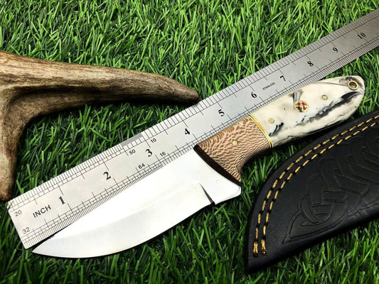 8" Handmade Stainless Steel Skinner – Hunting & Survival Blade with Premium Leather Sheath