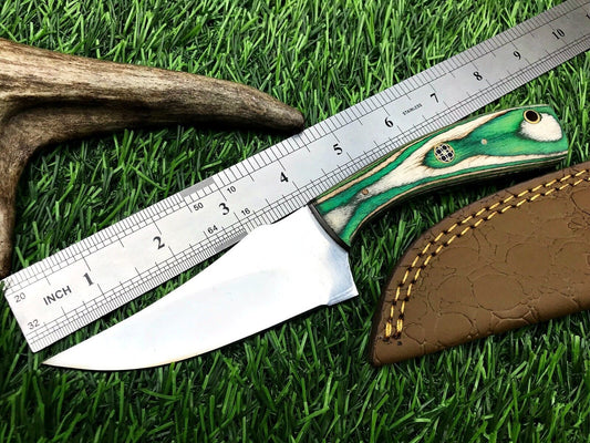 8" Handmade Stainless Steel Skinner Hunting Survival Knife with Leather Sheath