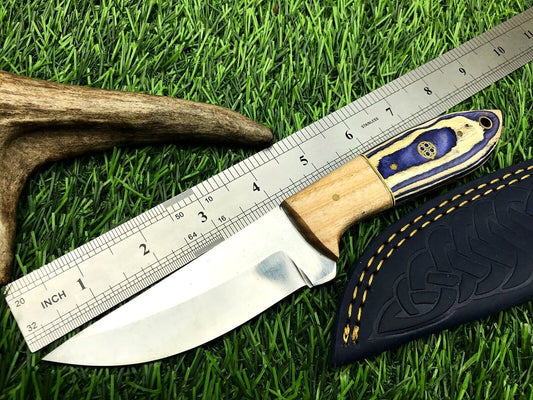 8" Handmade Stainless Steel Skinner Knife – Compact Hunting & Survival Blade with Leather Sheath