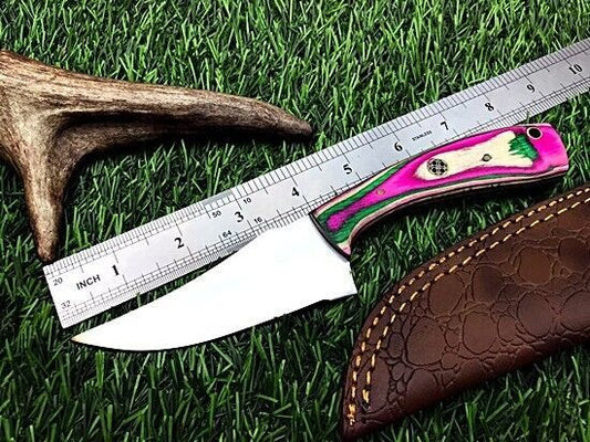 8" Handmade Stainless Steel Skinner Knife – Compact Hunting  with Leather Sheath