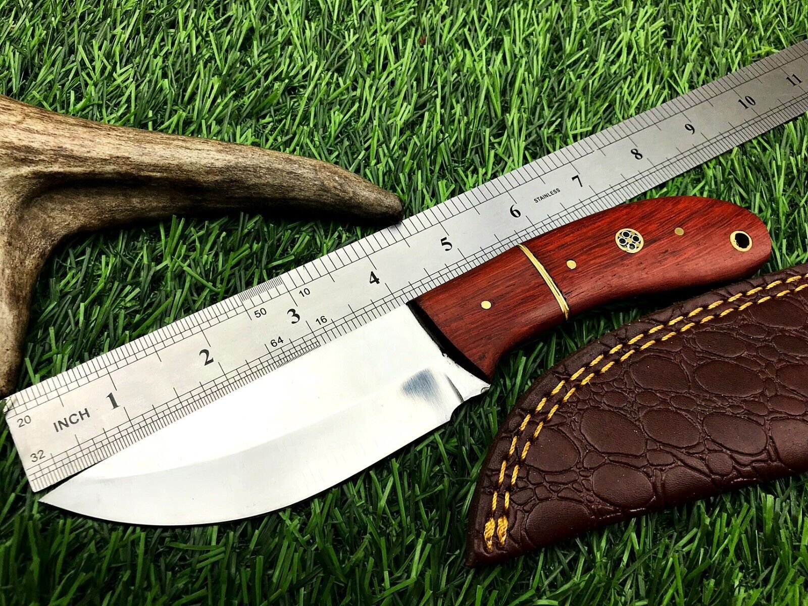 8" Handmade Stainless Steel Skinner Knife – Hunting & Outdoor Survival Blade with Leather Sheath