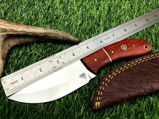 8" Handmade Stainless Steel Skinner Knife – Hunting & Outdoor Survival Blade with Leather Sheath