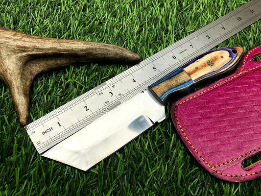 8" Handmade Stainless Steel Skinner Knife – Hunting & Survival Blade with Leather Sheath