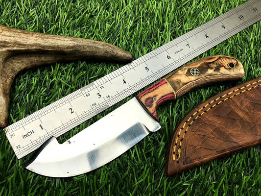 8" Handmade Stainless Steel Skinner Knife with 4" Forged Blade & Leather Sheath