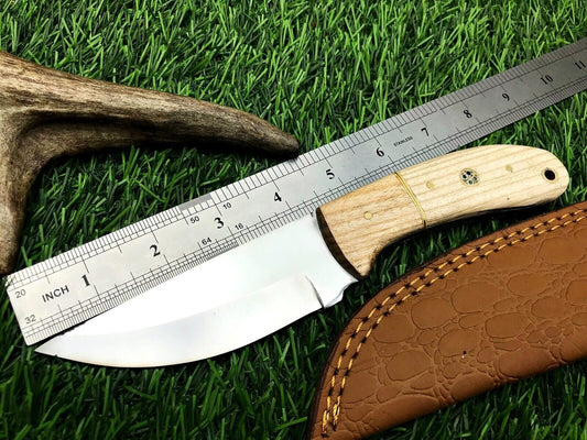 8" Handmade Stainless Steel Skinner Knife with Forged Blade & Leather Sheath