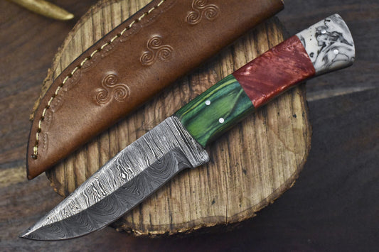 8" Handmade Twist Damascus Skinner Knife Corian Handle Wooden Bolster Sports Unique