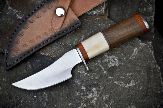 8" Hot Item Skinner Knife | ATS-34 Steel Blade | Bone & Wood Handle with Steel Guard