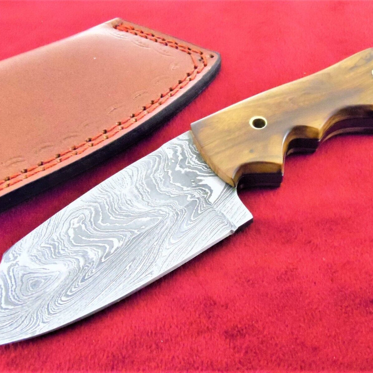 8 Inch Damascus Steel Tanto Blade Hunting Knife with Burl Wood Handle