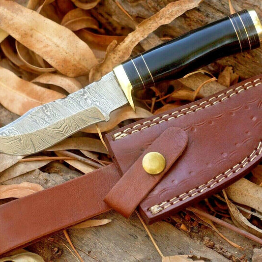 8 Inch Handmade Damascus Bowie Knife with Resin and Brass Handle