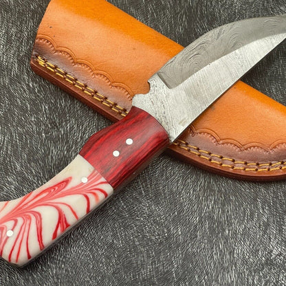 8 Inch Handmade Damascus Bowie Knife with Resin and Hardwood Handle