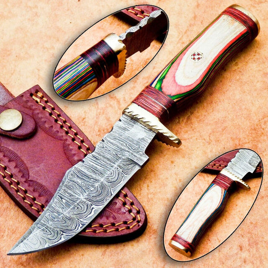 8 Inch Handmade Damascus Steel Hunting Knife with Hard Wood Handle