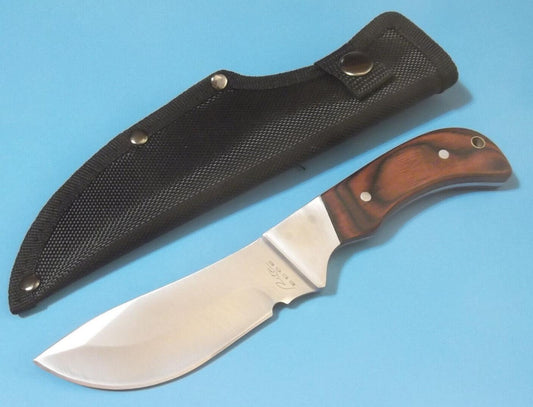 8″ Outdoorsman Skinner Knife – Brown Wood Handle, Full Tang Stainless Blade with Nylon Sheath