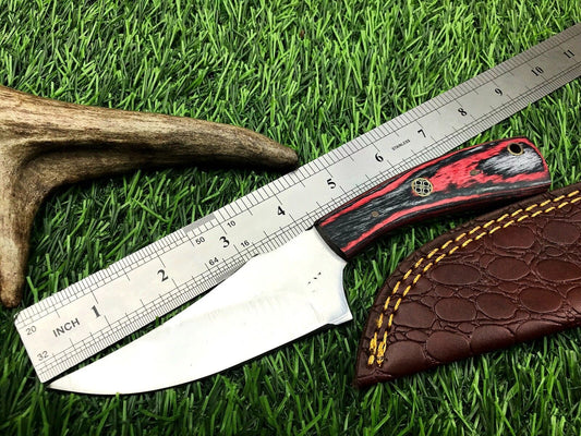 8" Stainless Steel Skinner Knife – Hunting & Survival Blade with Leather Sheath