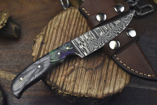 8" Twist Damascus Skinner Knife Hard Wood Handle Forged Micarta Bolster Outdoor Tool

