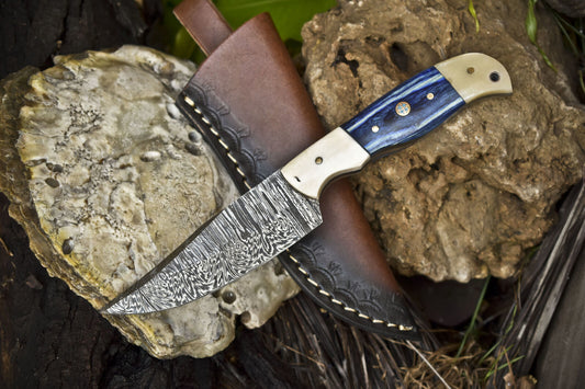 8" Twist Damascus Skinner Knife Hard Wood Handle Handmade Survival Tool