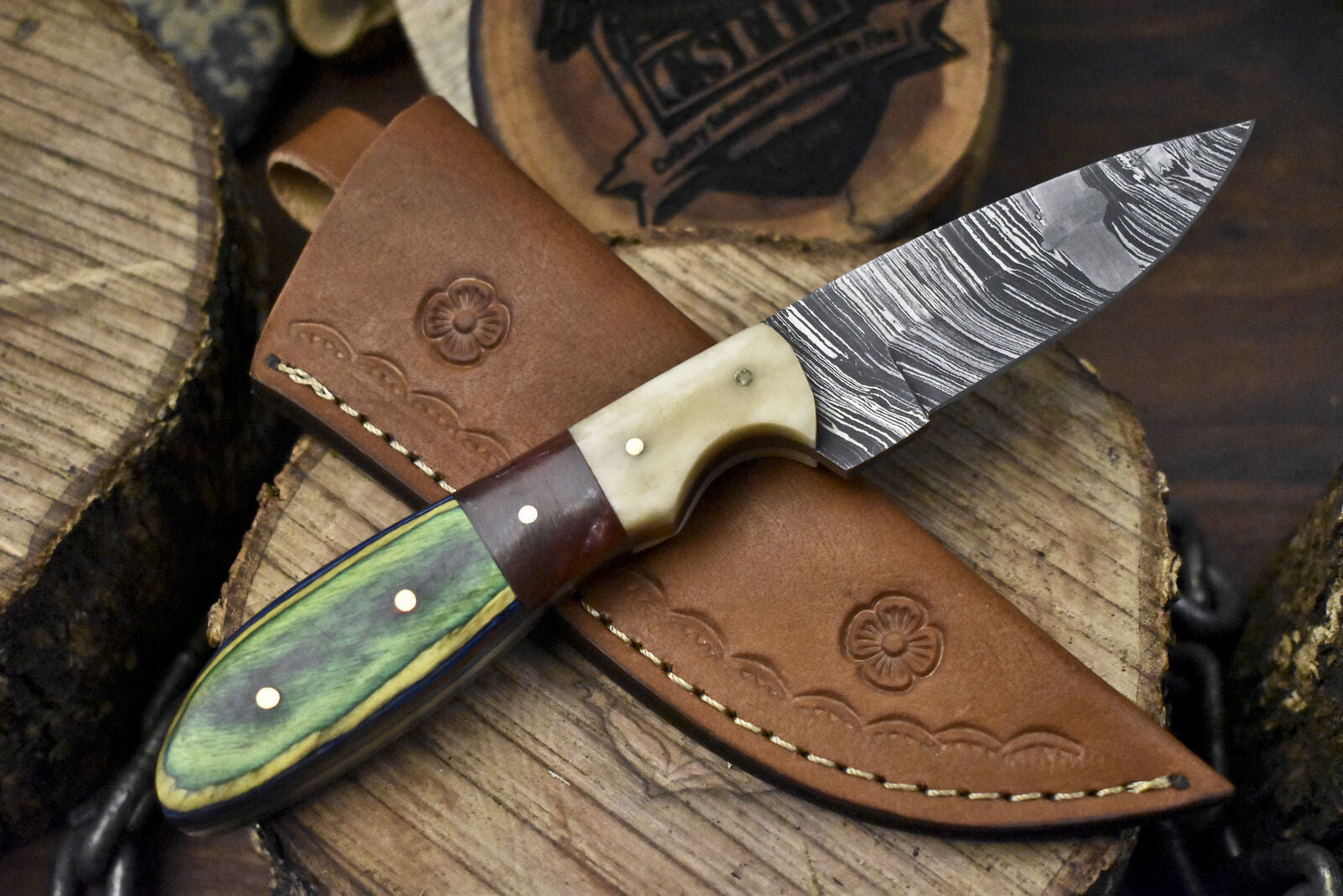 8" Twist Damascus Skinner Knife Hardwood Handle Tactical Limited Edition