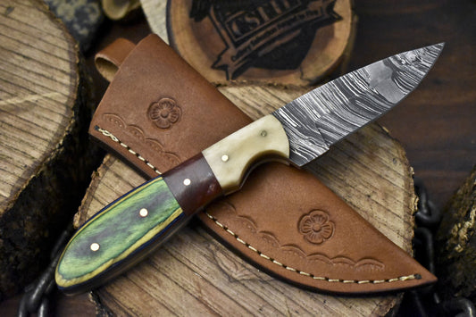 8" Twist Damascus Skinner Knife Hardwood Handle Tactical Limited Edition
